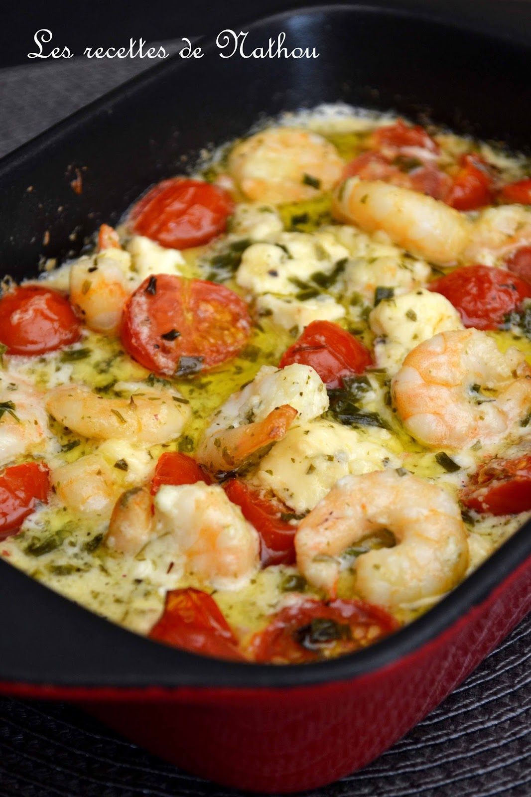 Ma cuisine au fil de mes idées... Scampis à l'ail, feta et tomates