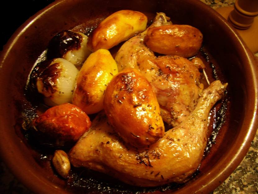 Pollo al horno con guarnición