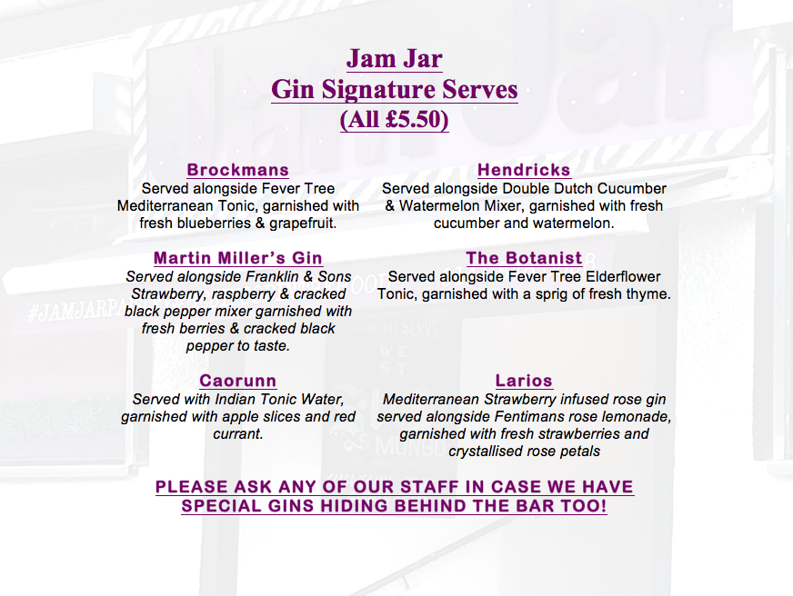 Jam Jar Jam Jar The Menus & Info!