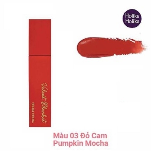 Son kem lì mềm mịn Holika Holika Blanket Tint màu 03 đỏ cam Pumpkin Mocha