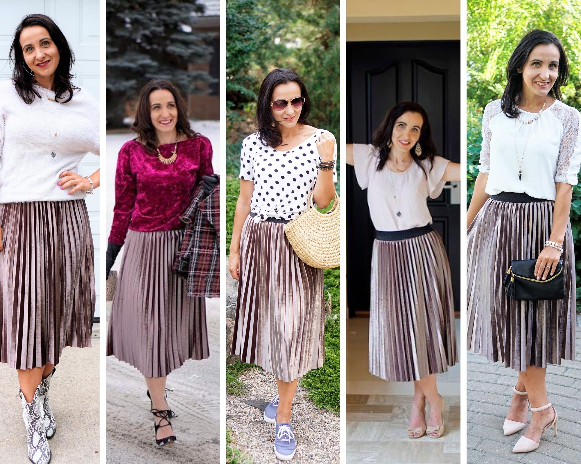 Bo's Bodacious Blog: Pretty Pink Pleated Skirt Five Ways & a Link Up