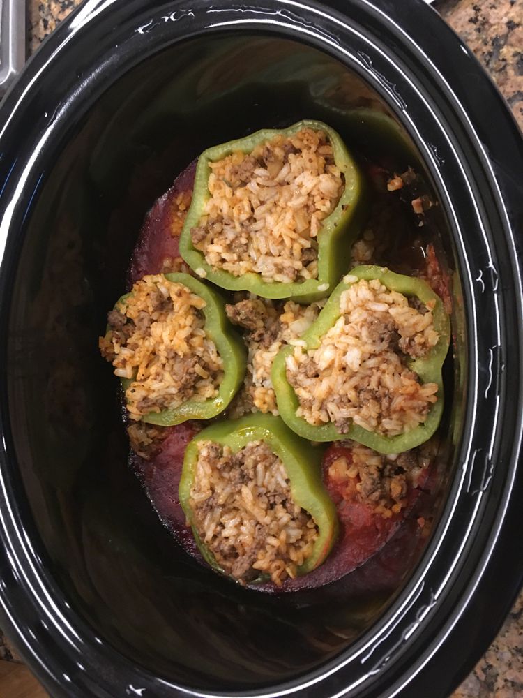 Slow Cooker Beef and Rice Stuffed Peppers WRDRecipes
