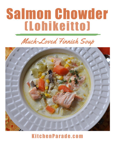 Salmon Chowder ♥ KitchenParade.com, fresh salmon in a creamy broth with carrot, potato, fennel.