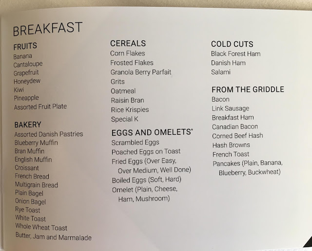 Celebrity Cruises concierge class room service menu