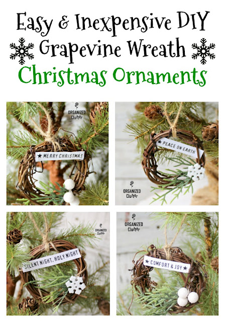 Mini Grapevine Wreath Christmas Tree Ornaments #Crafting #grapevinewreath #Christmasornament #Christmastreeornament #DIYChristmas #semihomemadeornaments