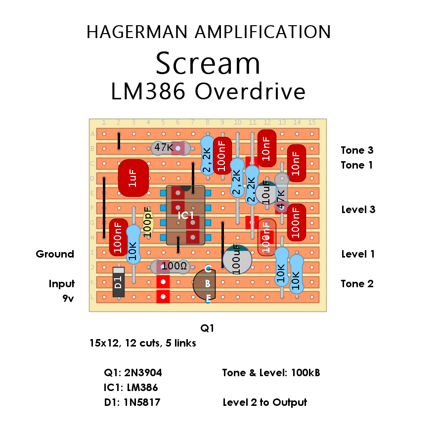 Dirtbox Layouts: Hagerman Amplification Scream - LM386 Overdrive
