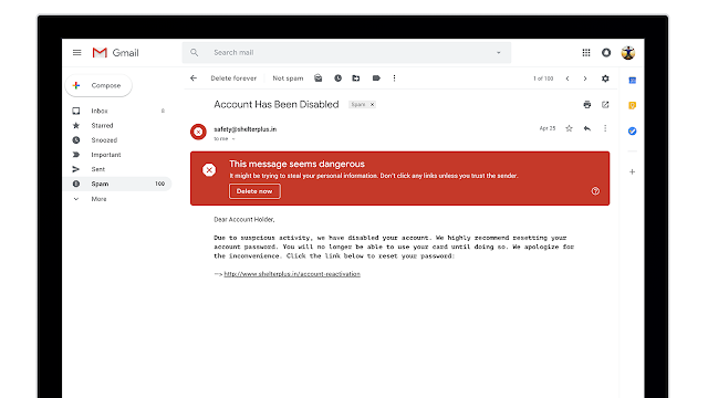 Image 3: Melding van gevaarlijke e-mail op Gmail.