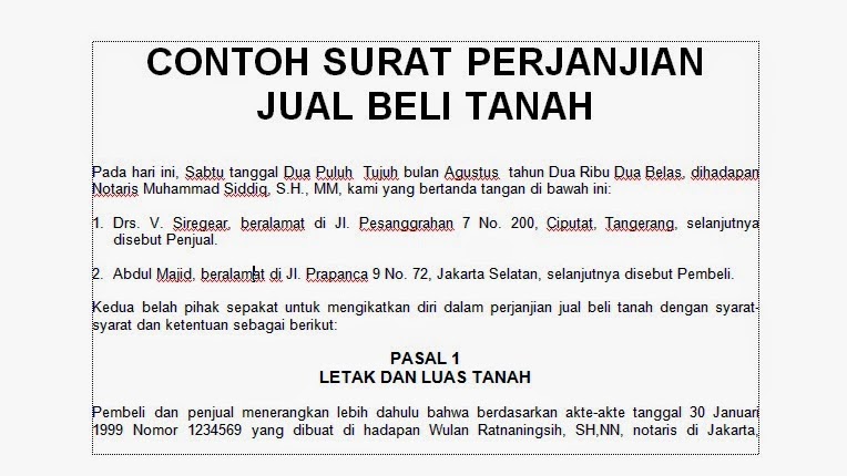 Contoh Surat Perjanjian Jual Beli Tanah Girik