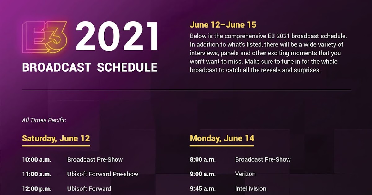 E3 2021 broadcast schedule