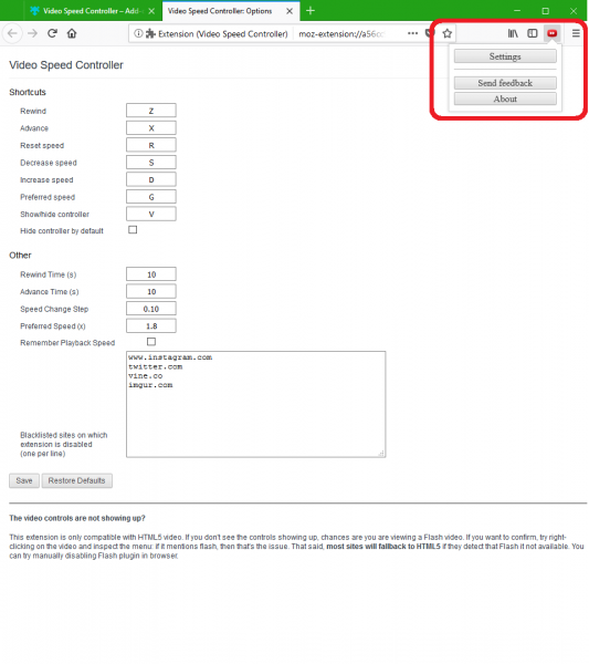 Video Speed Controller Extension Firefox