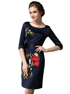 model dress pesta tiga perempat motif bunga