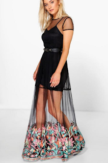 boohoo long embroidered dress