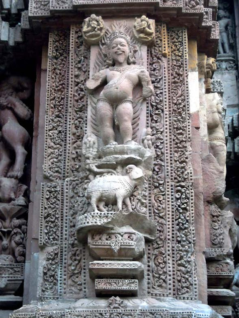 Agni, the protector of the South-East direction, at the Rajarani Temple, Bhubaneshwar