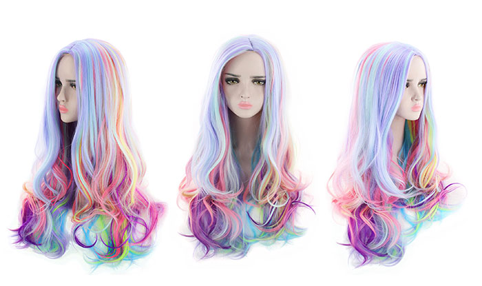 AGPtEK Full Long Curly Wavy Rainbow Hair Wig, Heat Resistant Wig for Music Festival, Theme Parties, Wedding, Concerts, Dating, Cosplay & More