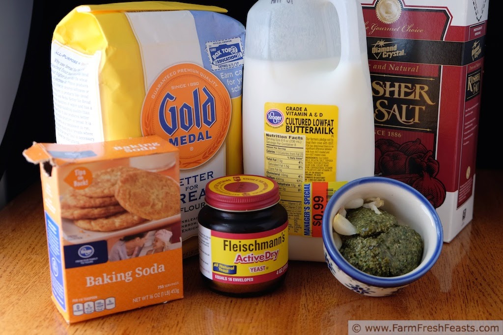 ingredients for roasted garlic pesto buttermilk pizza dough