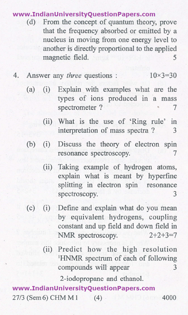 Gauhati University B.Sc Chemistry Major Paper M6.1 Spectroscopy 6th