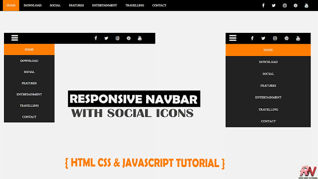 Responsive Navbar with Social Media share icons in HTML CSS & JavaScript