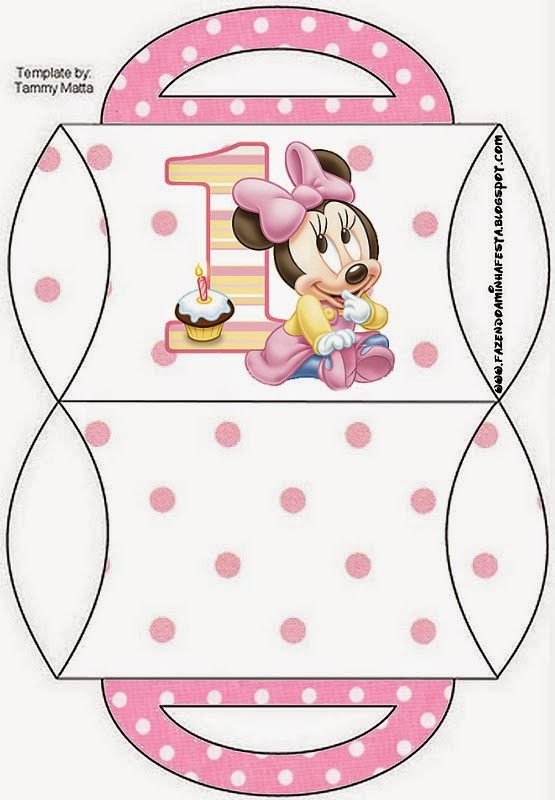 Minnie Primer Año con Lunares: Cajas para Imprimir Gratis.