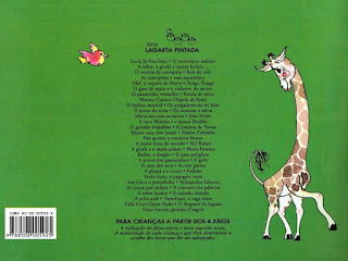 A girafa e o mede-palmo. Lúcia Pimentel Góes. Editora Ática. Coleção Lagarta Pintada. 1984-1998 (1ª a 5ª edição). ISBN: 85-08-00592-X (1987). Contracapa.
