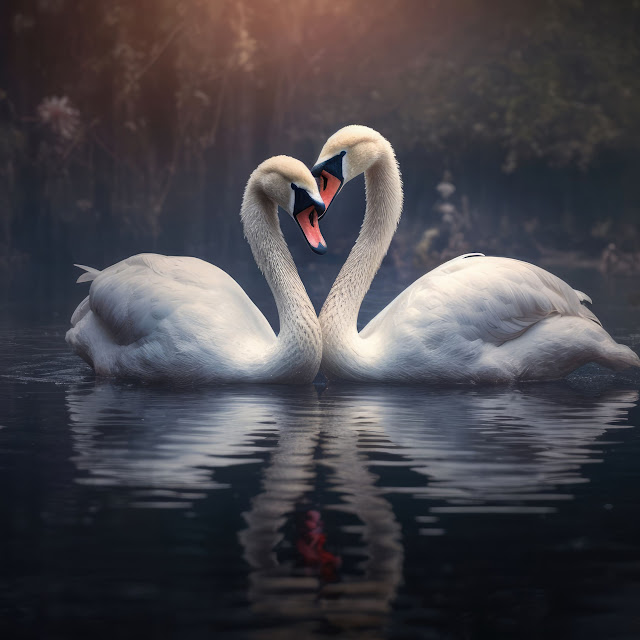 صورة البجع على شكل قلب حب ، صور طيور بيضاء رومانسية حلوه بجودة 4K