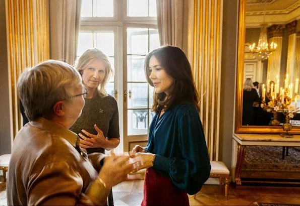 Crown Princess Mary wore Prada blouse, Prada trouser, Dulong Fine Jewelry, Marianne Dulong Aqua earrings