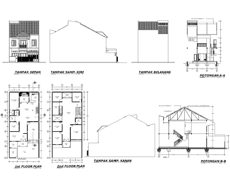 Jasa Gambar Kerja 2D Autocad Rumah Tampak Depan Samping Belakang harga 