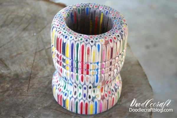 Make your own colored pencil vase with 216 colored pencils, easycast resin and a lathe for wood turning.