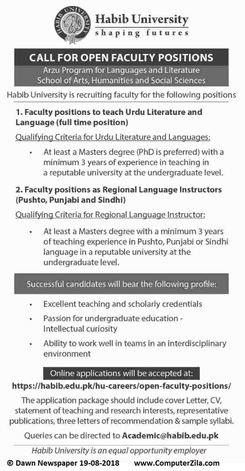 Open Faculty Positions at Habib University
