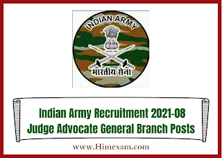 Indian Army Recruitment 2021-08 Judge Advocate General Branch Posts