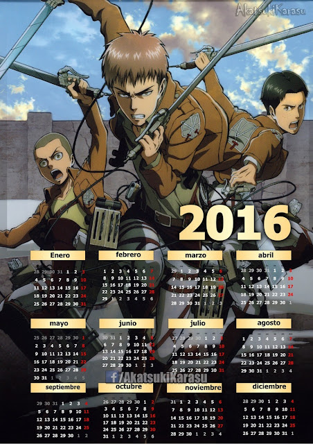 calendario 2016 shingeki no kyojin