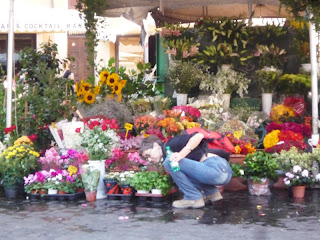 Eu, escolhendo flores no Campo de Fiori