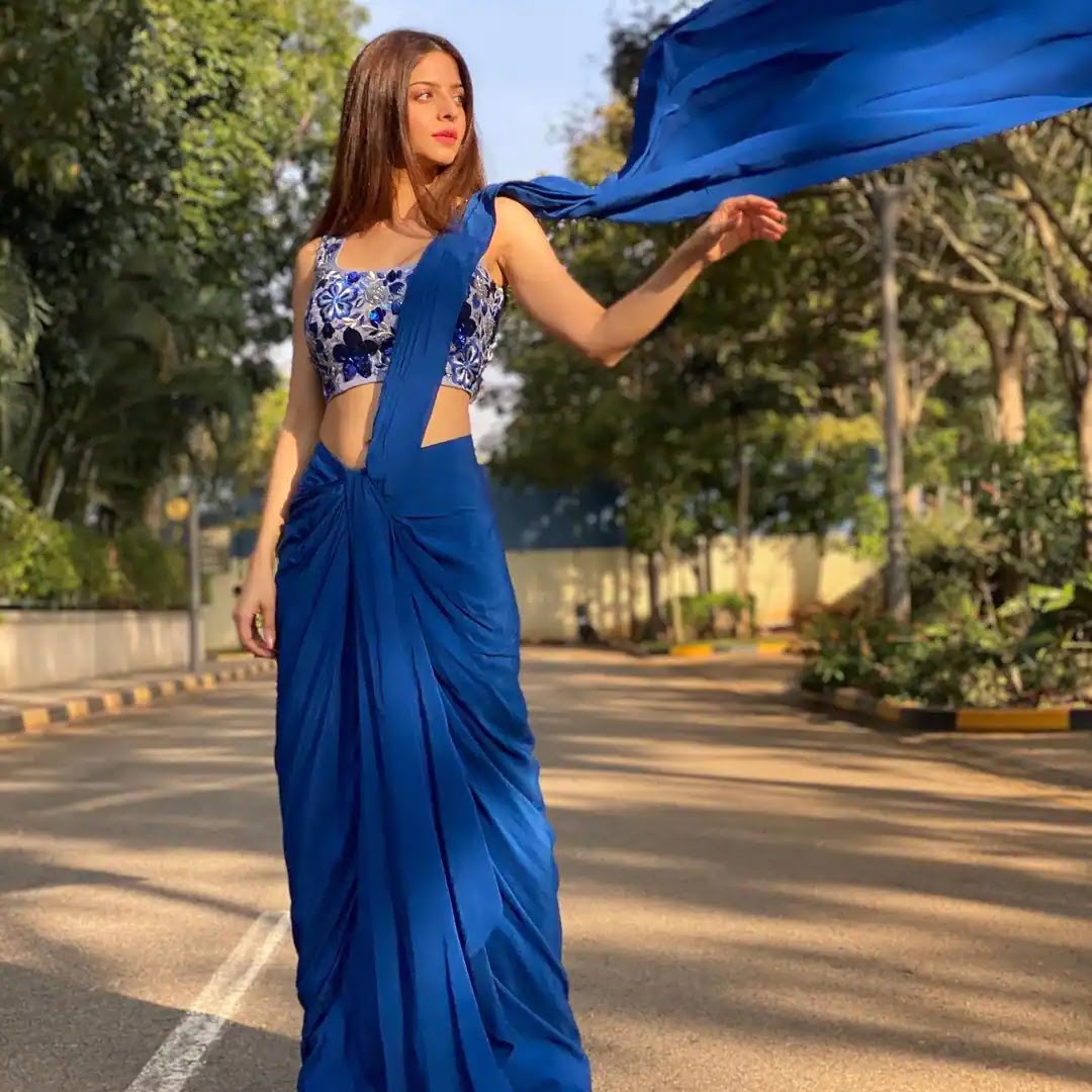 Actress Vedhika Latest Photos in Blue Saree Actress Vedhika Latest Photos in Blue Saree