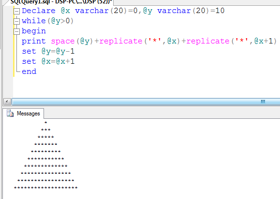 ALLTYPECODING: How to print a triangle in sql server.?