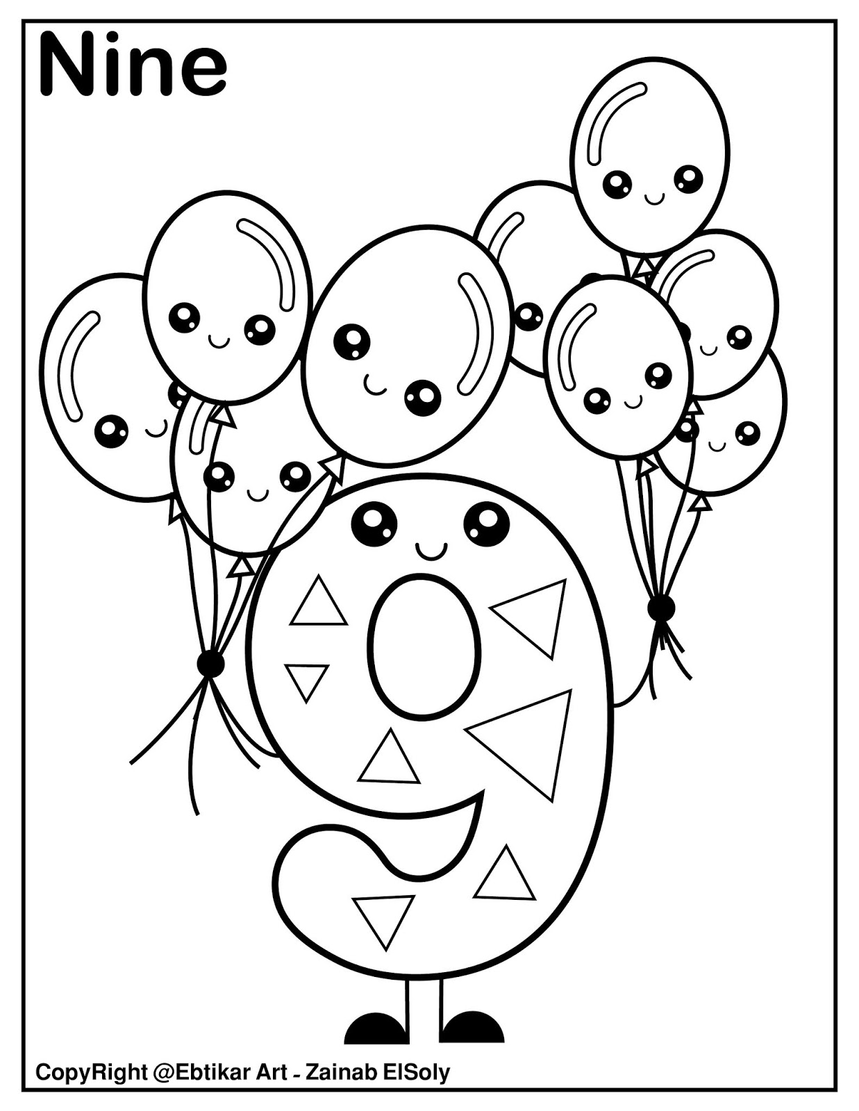 Set of 123 Kawaii Coloring Pages Help your preschooler coloring cute number  6 holding six…