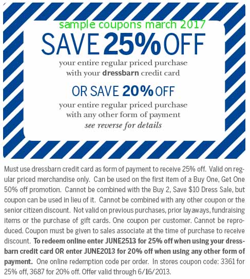 Like Dressbarn coupons? Try these... Find all the best dressbarn coupons, promotions, exclusive offers and discounts on must-have pieces here on this page. dressbarn sales occur weekly throughout the season based on inventory. Stay ahead of the curve on dressbarn's promotions by checking back often or by signing up for email (to your right).