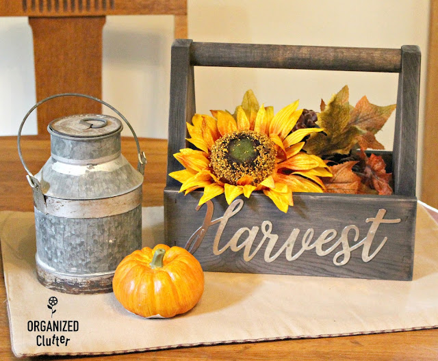 Garage Sale Tote Upcycle With Dollar Tree Galvanized Fall Words #garagesalefinds #upcycle #woodentote #falltote #galvanizedword #falldecor #fallfarmhousedecor #dollartree