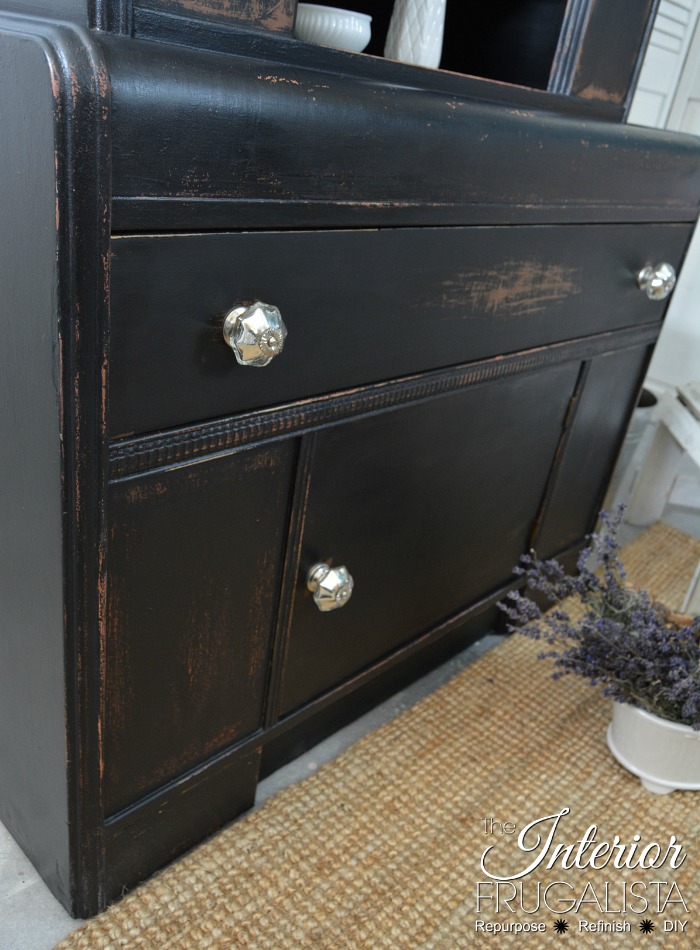 Black Painted Waterfall Hutch Distressed Base