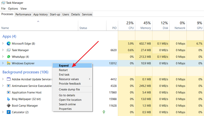 รีสตาร์ท File Explorer Windows