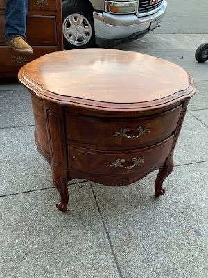 edged scalloped solid round wood drawers diam side table sold