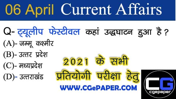 06 April 2021 Current Affairs in Hindi 06 April 2021 Current Affairs in Hindi