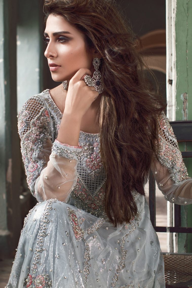 Aiza Khan elegant look in Pakistani bridal wear DRIZZLE by Sana Abbas