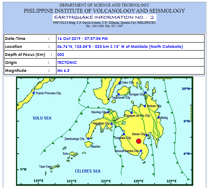 Magnitude 6.3 earthquake shakes Mindanao