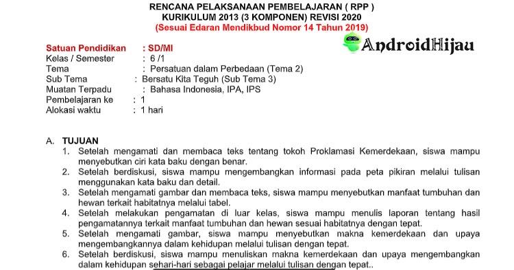 Rpp Daring Kelas 6 Tema 2 Sub Tema 3 Bersatu Kita Teguh Lengkap Android Hijau