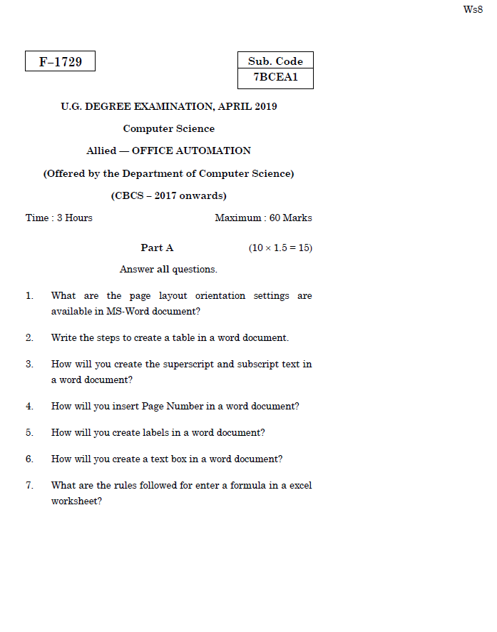 Alagappa University Science) OFFICE AUTOMATION APRIL