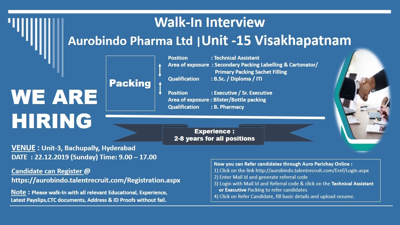 Aurobindo Pharma Ltd - Walk-In Interviews for Vizag Location on 22nd ...