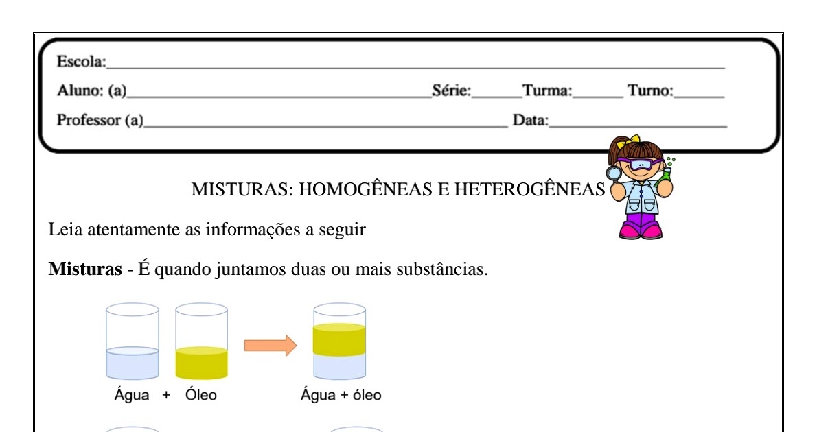 Misturas Homogêneas E Heterogêneas - Exemplos E Exercícios