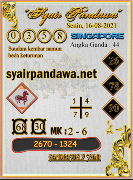 Syair Pandawa SGP Senin 16-Agt-2021