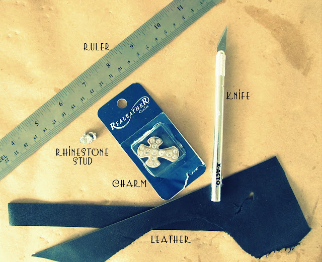 WobiSobi Rhinestone Cross Leather Bracelet, DIY