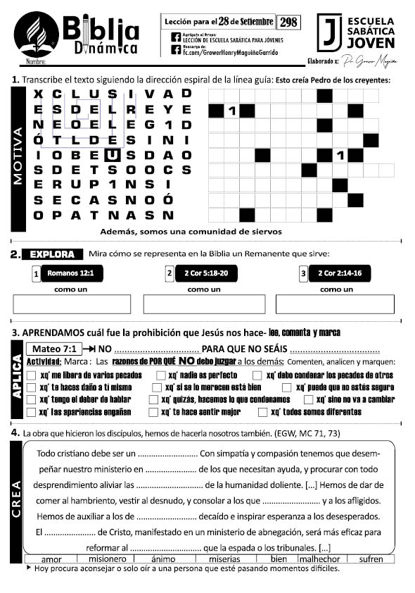Biblia Dinámica Actividades para la Escuela Sabática Joven 3er