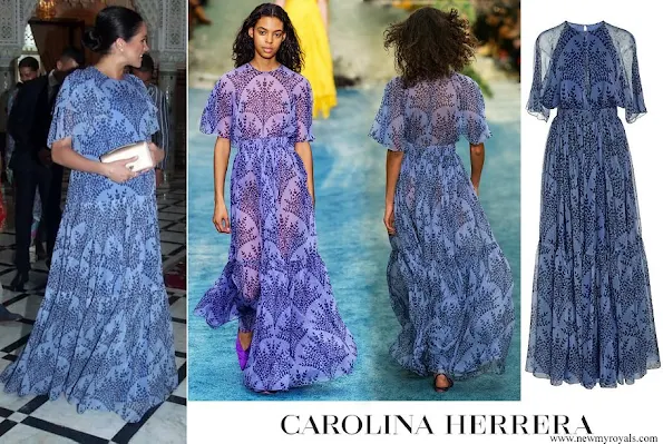 Meghan Markle wore Carolina Herrera Floral Printed Silk Chiffon Short Sleeve Gown